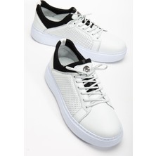 Hakiki Deri Erkek Günlük Ayakkabı Beyaz Streç ve Elastik Bağcıklı Eva Taban