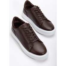 Hakiki Deri Erkek Günlük Ayakkabı Kahve Bağcıklı Kalın Taban