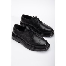 Hakiki Deri Erkek Klasik Ayakkabı Siyah Kalın Taban Bağlı
