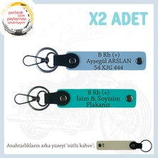 Uyumlu Sürücü Isim Plaka ve B Rh (+) Kan Grubu Yazılı Kişiselleşmiş X2 Anahtarlık, K Turkuaz-Mavi-Sk