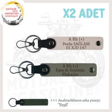 Motosiklet Maceracılarına, Isim Plaka ve A Rh (+) Kan Grubu Yazılı X2 Anahtarlık, Kül Gri-Pudra-Ysl
