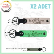 Hız Severlere Özel, Isim Plaka ve A Rh (-) Kan Grubu Yazılı Deri X2' Li Anahtarlık, Pudra-F Yeşil-Gr