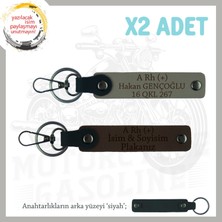 Isim Plaka ve A Rh (+) Kan Grubu Yazılı Kişiselleşmiş X2 Deri Anahtarlık Hediye, Kül Gri-K Kahve-Syh