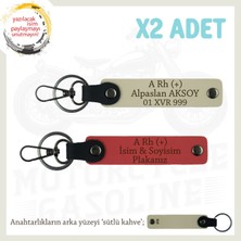 Hız Severlere Özel Isim Plaka ve A Rh (+) Kan Grubu Yazılı Deri X2 Anahtarlık, Nar Çiçeği-S Kahve-Sk