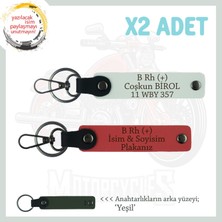 Hız Severlere Özel, Isim Plaka ve B Rh (+) Kan Grubu Yazılı X2 Anahtarlık Set, Nar Çiçeği-Beyaz-Ysl