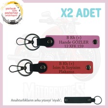 Yolların Sürücülerine, Isim Plaka ve B Rh (+) Kan Grubu Yazılı X2 Anahtarlık, Nar Çiçeği-Pembe-Syh