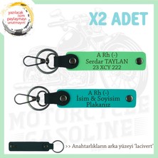 Motosiklet Maceracılarına, Isim Plaka ve A - Kan Grubu Yazılı X2 Anahtarlık, K Turkuaz-F Yeşil-Laci