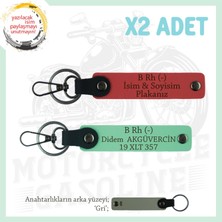 Özel Hediye, Isim Plaka ve B Rh (-) Kan Grubu Yazılı Kişisel Deri X2 Anahtarlık, Nar Çiçeği-Yeşil-Gr