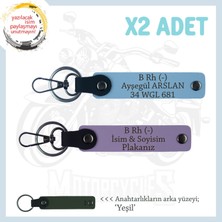 Hız Severlere Uygun Süpriz, Isim Plaka ve B Rh (-) Kan Grubu Yazılı X2 Anahtarlık Set, Mor-Mavi-Ysl