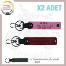 Sevdiğine Isim Plaka ve B Rh (+) Kan Grubu Yazılı Anlamlı Hediye Deri X2 Anahtarlık, Pembe-Bordo-Ysl