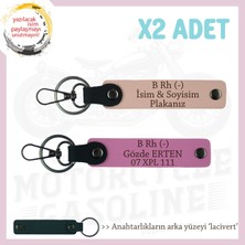 Isim Plaka ve B Rh (-) Kan Grubu Yazılı Değerli Hediye 2'li Set Anahtarlık , Yavruağzı-Pembe-Laci