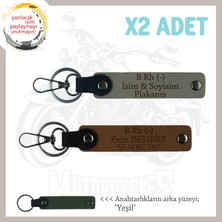 Motor Severlere Armağan, Isim Plaka ve B Rh (-) Kan Grubu Yazılı 2'li Anahtarlık, Kül Gri-Kahve-Ysl