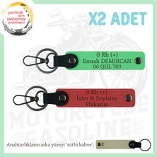 Motosiklet Severlere, Isim Plaka ve 0 Rh (+) Kan Grubu Yazılıx2 Anahtarlık, Nar Çiçeği-F Yeşil-Sk