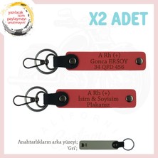 Scooter Severlere Özel, Isim Plaka ve A Rh (+) Kan Grubu Yazılı 2'li Deri Anahtarlık, Nar Çiçeği-Gr