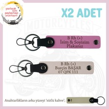 Sevgiliye Hediye, Isim Plaka ve B + Kan Grubu Yazılı Tasarım 2'li Deri Anahtarlık, Pudra-Pembe-Sk