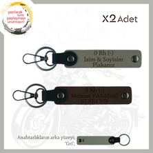 Eşinize Özel Isim Plaka ve 0 Rh (-) Kan Grubu Yazılı Kişiselleşmiş X2 Anahtarlık, Kül Gri-K Kahve-Gr