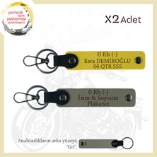 Yolların Sürücülerine, Isim Plaka ve 0 Rh (-) Kan Grubu, Kişiye Özel X2 Anahtarlık, Kül Gri-Sarı-Gr
