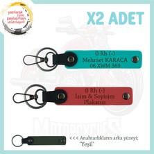 Asfaltın Tozunu Attıranlara X2 Anahtarlık Isim Plaka, 0- Kan Grubu Yazılı, Nar Çiçeği-K Turkuaz-Ysl