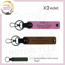 Motosiklet Aşıkları Için Isim Plaka ve 0 (-) Kan Grubu Yazılı Kişisel X2 Anahtarlık, Kahve-Pembe-Ysl
