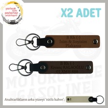 Motor Severlere, Isim Plaka ve B - Kan Grubu Yazılı Anlamlı Hediye X2 Anahtarlık, Kahve-K Kahve-Sk