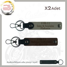 Isim Plaka ve 0 Rh (-) Kan Grubu Yazılı Kişiselleşmiş X2 Deri Anahtarlık Hediye, Kül Gri-K Kahve-Syh