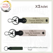 Hız Aşıkları Için Özel Isim Plaka ve 0 Rh (-) Kan Grubu Yazılı Deri X2 Anahtarlık, Pudra-S Kahve-Ysl