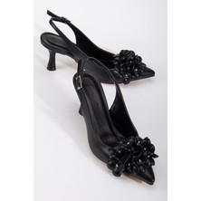 Kadın Stiletto Topuklu Ayakkabı Siyah Topuk Açık Çiçek Motifli