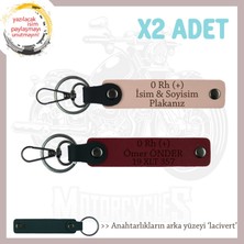 Arkadaşa Isim Plaka ve 0 Rh (+) Kan Grubu Yazılı Kişiye Özel X2 Anahtarlık Set, Yavruağzı-Bordo-Laci