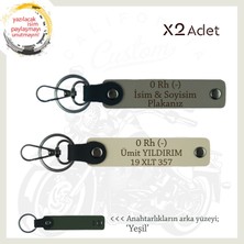 Motor Severlere Özel, Isim Plaka ve 0 Rh (-) Kan Grubu Yazılı X2 Anahtarlık Set, Kül Gri-S Kahve-Ysl