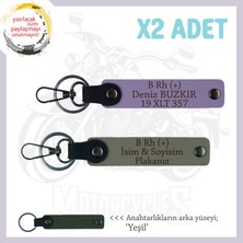 Hız Severlere, Isim Plaka ve B Rh + Kan Grubu Yazılı X2 Anahtarlık, Özel Hediyelik, Kül Gri-Mor-Ysl