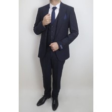 Moda Men Fistan Store Erkek Çizgili Italyan Kesim Dar Kalıp Tek Düğme Yelekli Takım Elbise
