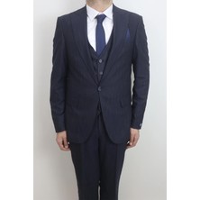 Moda Men Fistan Store Erkek Çizgili Italyan Kesim Dar Kalıp Tek Düğme Yelekli Takım Elbise