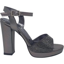 Izlife 254 Kadın Platin Pırıltılı Platform Topuklu Abiye Ayakkabı