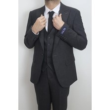 Moda Men Fistan Store Erkek Çizgili Italyan Kesim Dar Kalıp Tek Düğme Yelekli Takım Elbise