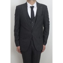 Moda Men Fistan Store Erkek Çizgili Italyan Kesim Dar Kalıp Tek Düğme Yelekli Takım Elbise