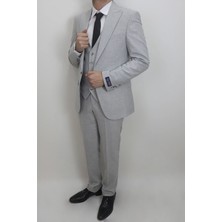 Moda Men Fistan Store Erkek Çizgili Italyan Kesim Dar Kalıp Tek Düğme Yelekli Takım Elbise