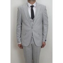 Moda Men Fistan Store Erkek Çizgili Italyan Kesim Dar Kalıp Tek Düğme Yelekli Takım Elbise