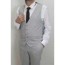 Moda Men Fistan Store Erkek Çizgili Italyan Kesim Dar Kalıp Tek Düğme Yelekli Takım Elbise