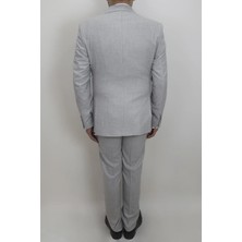 Moda Men Fistan Store Erkek Çizgili Italyan Kesim Dar Kalıp Tek Düğme Yelekli Takım Elbise