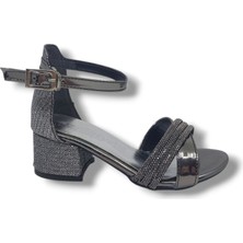 Zerhan 170 Kız Çocuk Platin Taşlı Bantlı Topuklu Ayakkabı