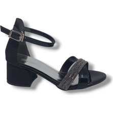 Zerhan 170 Kız Çocuk Siyah Taşlı Bantlı Topuklu Ayakkabı