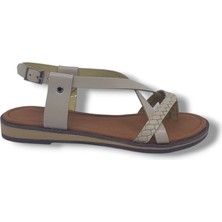 Clavi 4006 Kadın Bej Hakiki Deri Parmak Arası Sandalet Ayakkabı