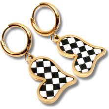 Waves And Pebbles Damalı Kalp Küpe