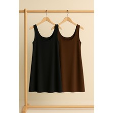 2 Adet A Kesim Pamuklu Kalın Askılı Atlet Elbise