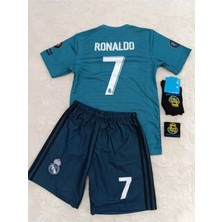 Real Madrid Cristiona Ronaldo Turkuaz 2018 Şampiyonlar Ligi  Çocuk Alt Üst Takımı T-Shrt  4 Parça