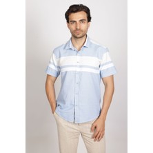 Oxford Slim Fit Panolu Çizgili Kısa Kol Gömlek