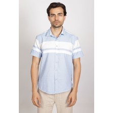 Oxford Slim Fit Panolu Çizgili Kısa Kol Gömlek