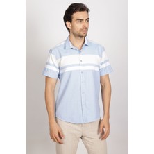 Oxford Slim Fit Panolu Çizgili Kısa Kol Gömlek