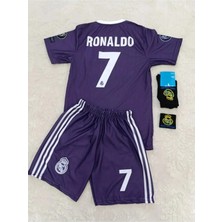 Real Madrid Cristiona Ronaldo Mor 2017 Cardif  Şampiyonlar Ligi  Çocuk Alt Üst Takımı T-Shrt  4 Parça
