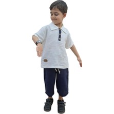 Erkek Çocuk Yazlık Tişört Kapri Takımı-Müslin Organik Kumaş, 6-10YAŞ, Cepli, Lüks